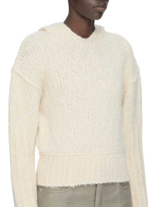 Pull hoodies écru cachemire soie Pullover cropped hoodie Rick Owens femme RP02F 5632 KWSSE 21
