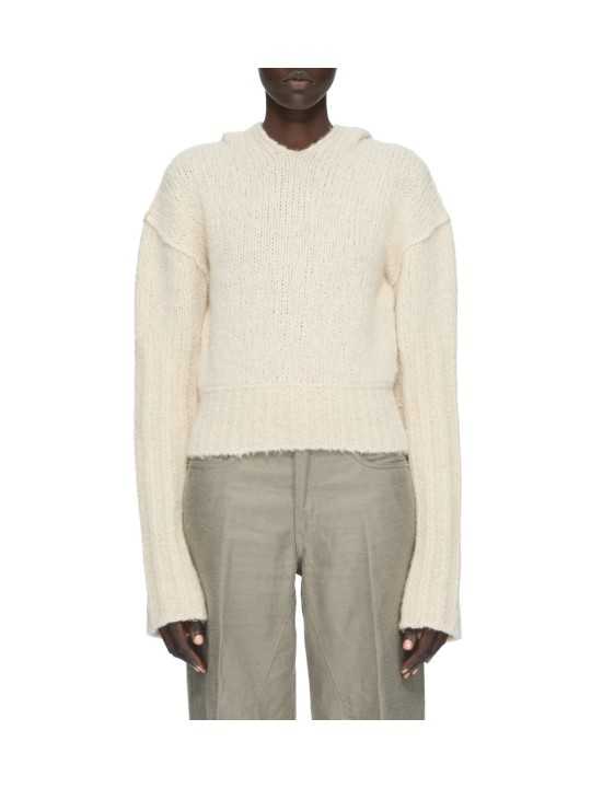 Pull hoodies écru cachemire soie Pullover cropped hoodie Rick Owens femme RP02F 5632 KWSSE 21 boutique vêtement Strasbourg front