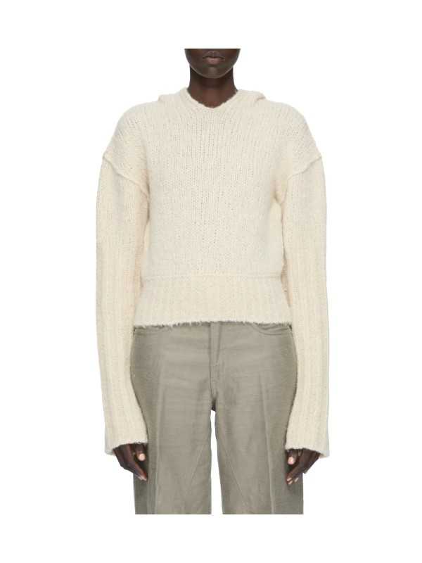 Pull hoodies écru cachemire soie Pullover cropped hoodie Rick Owens femme RP02F 5632 KWSSE 21 boutique vêtement Strasbourg front