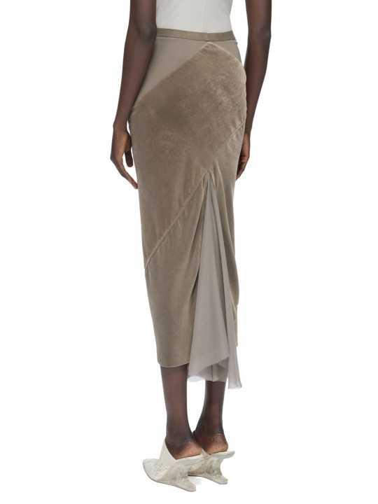 Jupe longue velour jersey & chiffon soie Dbl Sliced Skirt Rick Owens femme RP02F 5373 JSVVS 34 boutique Strasbourg vêtement d