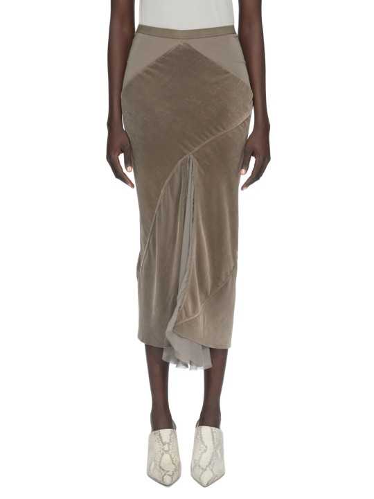 Jupe longue velour jersey & chiffon soie Dbl Sliced Skirt Rick Owens femme RP02F 5373 JSVVS 34 boutique Strasbourg vêtement f