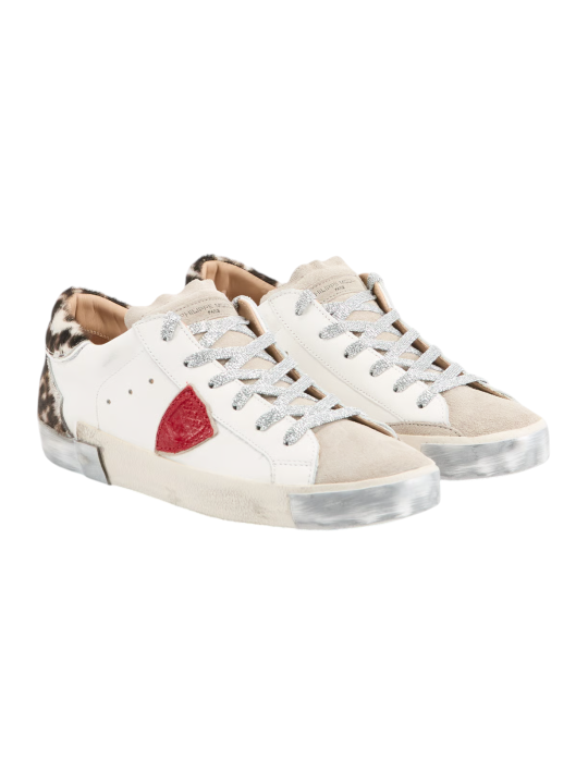Sneakers Paris cuir blanc spoiler léopard Philippe Model Femme PRLD VXA1 baskets boutique Strasbourg online store shop profil
