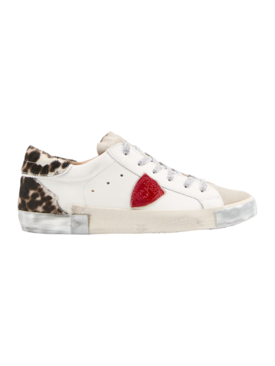 Sneakers Paris cuir blanc spoiler léopard Philippe Model Femme PRLD VXA1 baskets boutique Strasbourg online store shop vue
