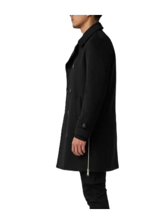 Caban long zips côtés noir autocoat Ungaro Homme U1030 L5077 80 boutique vêtement mode Strasbourg France store shop profil