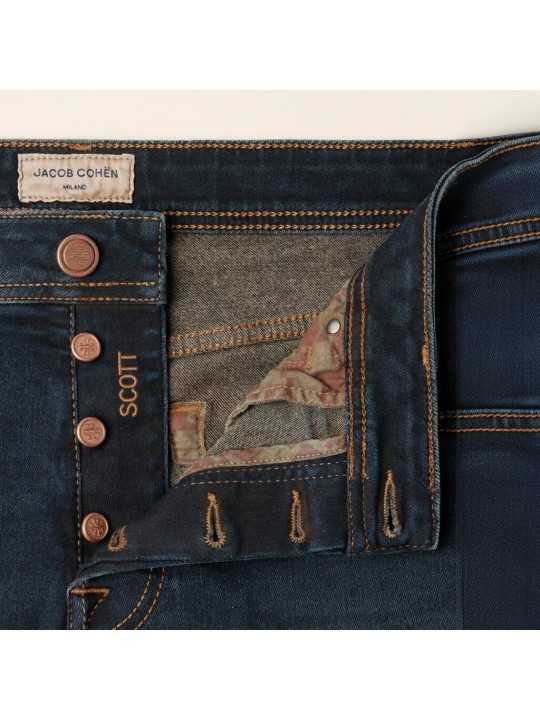 Jeans Scott denim délavé surteint beige jacron pied de coq Jacob Cohen Homme JUM-QE015 030 S3624V1 100D boutique Strasbourg mode