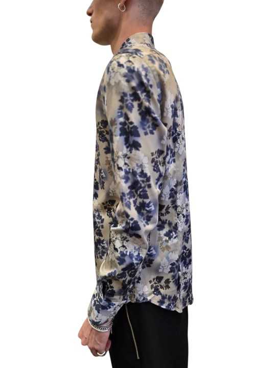 Chemise sable fleurs bleues blanc Ungaro Homme U4001 C5616 18 boutique Strasbourg mode vêtement shop concept store shirt profil