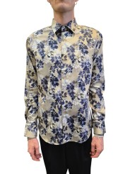 Chemise sable fleurs bleues blanc Ungaro Homme U4001 C5616 18 boutique Strasbourg mode vêtement shop concept store shirt front