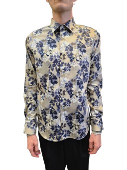 Chemise sable fleurs bleues blanc Ungaro Homme U4001 C5616 18 boutique Strasbourg mode vêtement shop concept store shirt front