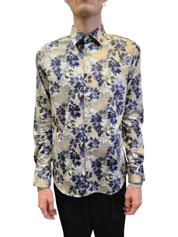 Chemise sable fleurs bleues blanc Ungaro Homme U4001 C5616 18 boutique Strasbourg mode vêtement shop concept store shirt front