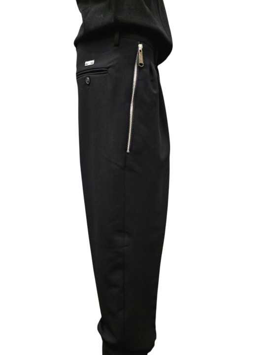 PANTALON DROIT POCHES ZIP DOUBLES PINCES NOIR U7087 G5720 80 UNGARO HOMME