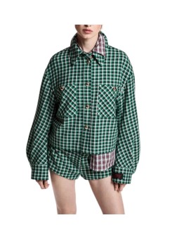 SUR CHEMISE CARREAUX VERT NOIR ECRU LAINE KITTEN K2KQ Strasbourg Fashion boutique mode vêtement f
