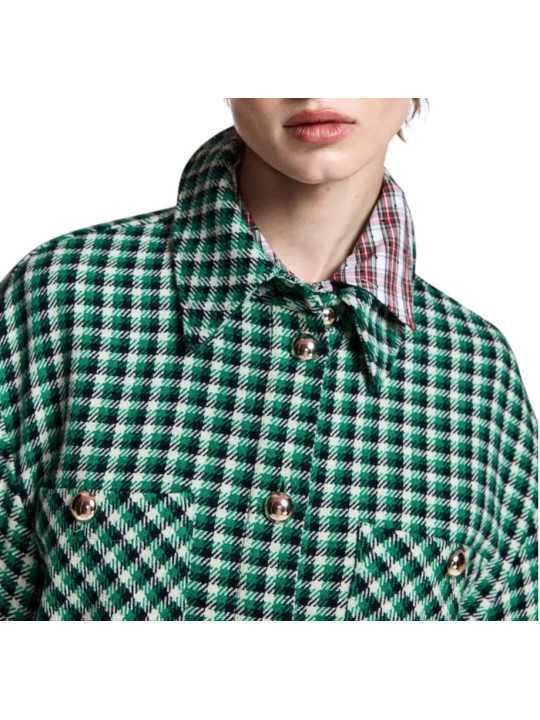 SUR CHEMISE CARREAUX VERT NOIR ECRU LAINE KITTEN K2KQ Strasbourg Fashion boutique mode vêtement z