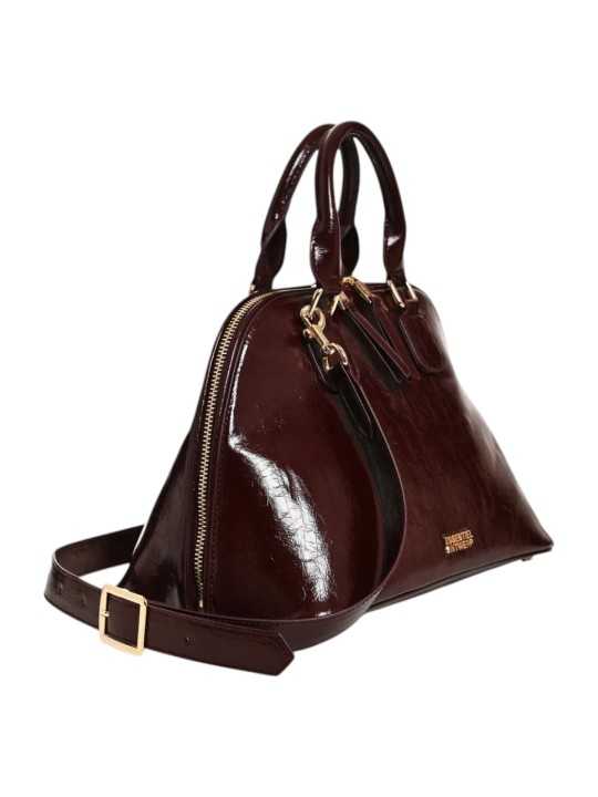 SAC BOWLING CHOCO BANDOULIERE VINYLE KARLA BA08 Strasbourg Bag Concept Store côté