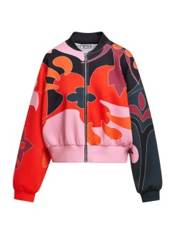 BOMBER NEOPRANE IMPRIME PSY ORANGE ROSE VERT KIVA K1FS Jacket Strasbourg Concept face