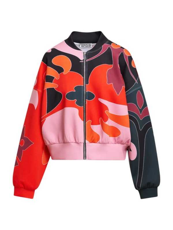 BOMBER NEOPRANE IMPRIME PSY ORANGE ROSE VERT KIVA K1FS Jacket Strasbourg Concept face