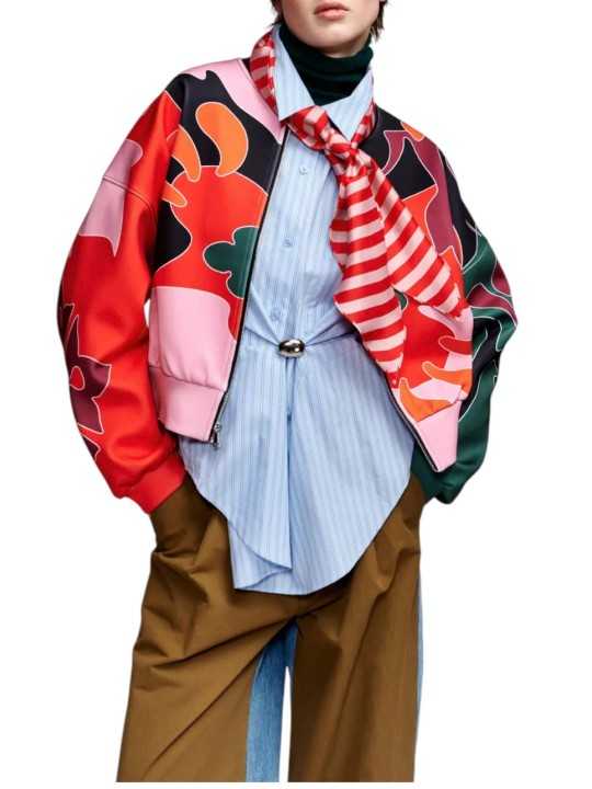 BOMBER NEOPRANE IMPRIME PSY ORANGE ROSE VERT KIVA K1FS Jacket Strasbourg Concept look
