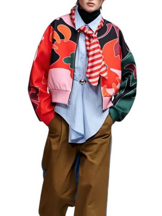 BOMBER NEOPRANE IMPRIME PSY ORANGE ROSE VERT KIVA K1FS Jacket Strasbourg Concept look 1