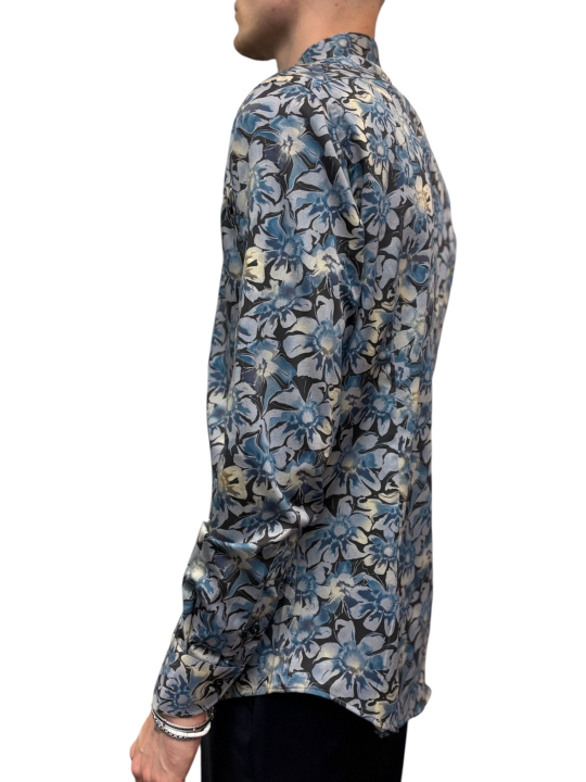 CHEMISE CHOCO FLEURS BLEUES SLIM U4002 C5618 50 UNGARO HOMME STRASBOURG profil