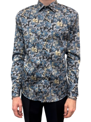CHEMISE CHOCO FLEURS BLEUES SLIM U4002 C5618 50 UNGARO HOMME STRASBOURG face