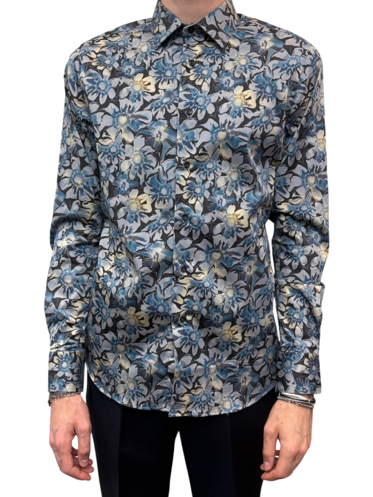 CHEMISE CHOCO FLEURS BLEUES SLIM U4002 C5618 50 UNGARO HOMME STRASBOURG face