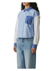 Chemise courte liens patch bleu écru KOZEF K1SK Essentiel Antwerp femme boutique Strasbourg shop mode vêtement profil