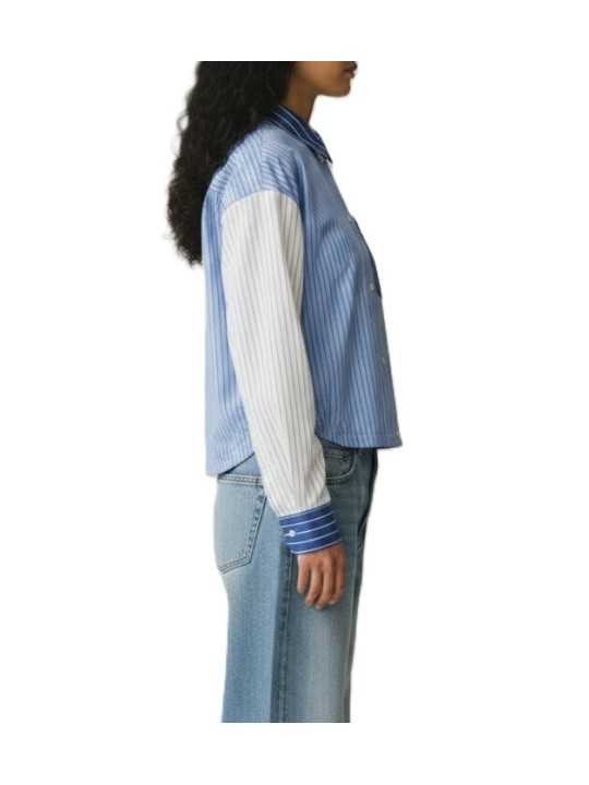 Chemise courte liens patch bleu écru KOZEF K1SK Essentiel Antwerp femme boutique Strasbourg shop mode vêtement côté