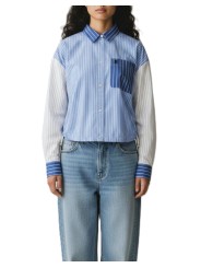 Chemise courte liens patch bleu écru KOZEF K1SK Essentiel Antwerp femme boutique Strasbourg shop mode vêtement face