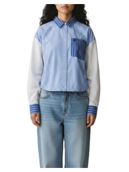 Chemise courte liens patch bleu écru KOZEF K1SK Essentiel Antwerp femme boutique Strasbourg shop mode vêtement face