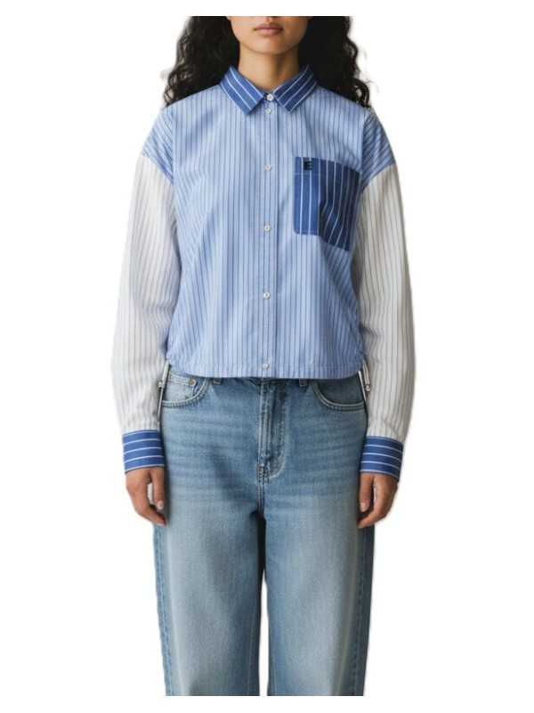 Chemise courte liens patch bleu écru KOZEF K1SK Essentiel Antwerp femme boutique Strasbourg shop mode vêtement face