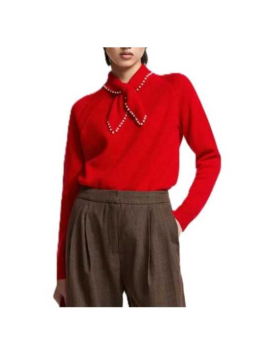 Polo orange laine cachemire col perles KASA K4FS Essentiel Antwerp femme boutique Strasbourg shop mode vêtement look