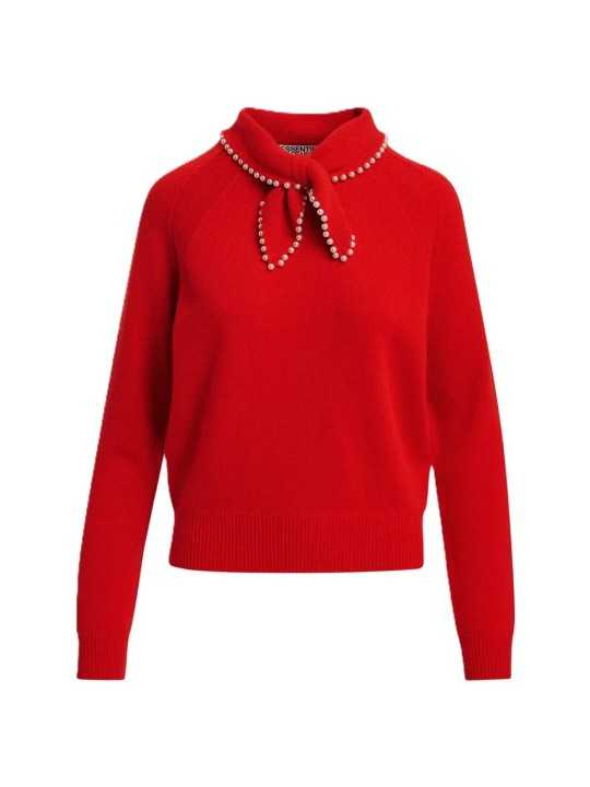 Polo orange laine cachemire col perles KASA K4FS Essentiel Antwerp femme boutique Strasbourg shop mode vêtement flat