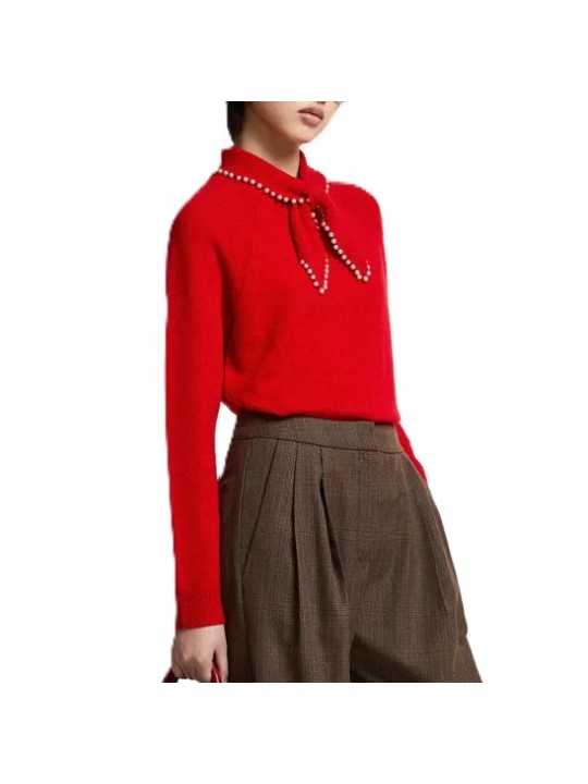 Polo orange laine cachemire col perles KASA K4FS Essentiel Antwerp femme boutique Strasbourg shop mode vêtement profil
