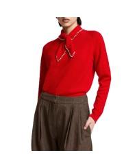 Polo orange laine cachemire col perles KASA K4FS Essentiel Antwerp femme boutique Strasbourg shop mode vêtement face