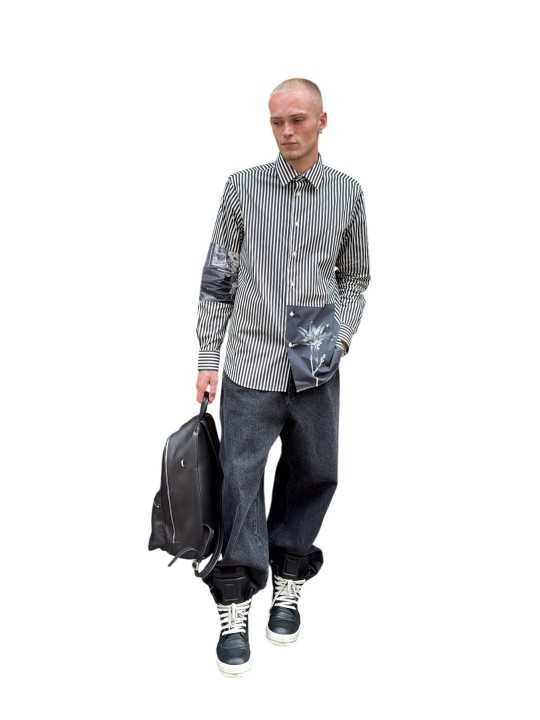 CHEMISE RAYEE BLANC NOIR PHOTOS CHAT FLEUR M1R A112 W03312 79 PAUL SMITH HOMME look