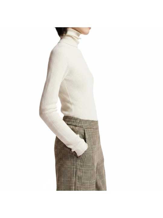 Pull col roulé écru sous robe carreaux KELMUSE2 0W01 Essentiel Antwerp femme Strasbourg mode vêtement boutique shop p