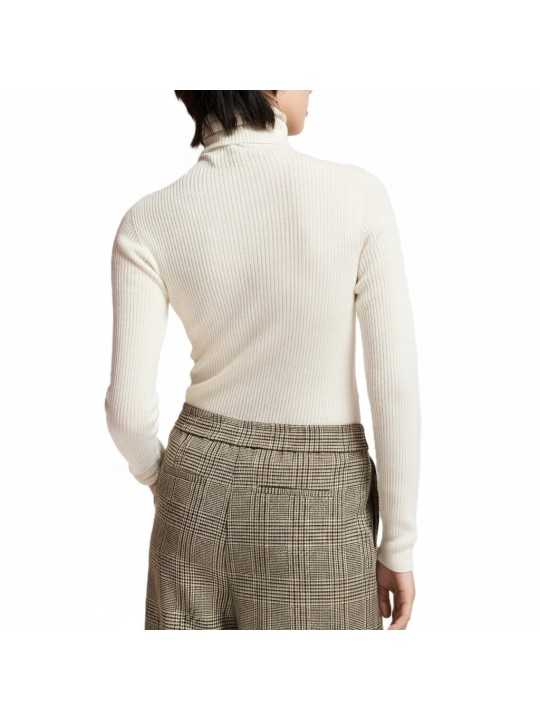 Pull col roulé écru sous robe carreaux KELMUSE2 0W01 Essentiel Antwerp femme Strasbourg mode vêtement boutique shop d