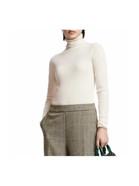 Pull col roulé écru sous robe carreaux KELMUSE2 0W01 Essentiel Antwerp femme Strasbourg mode vêtement boutique shop 1