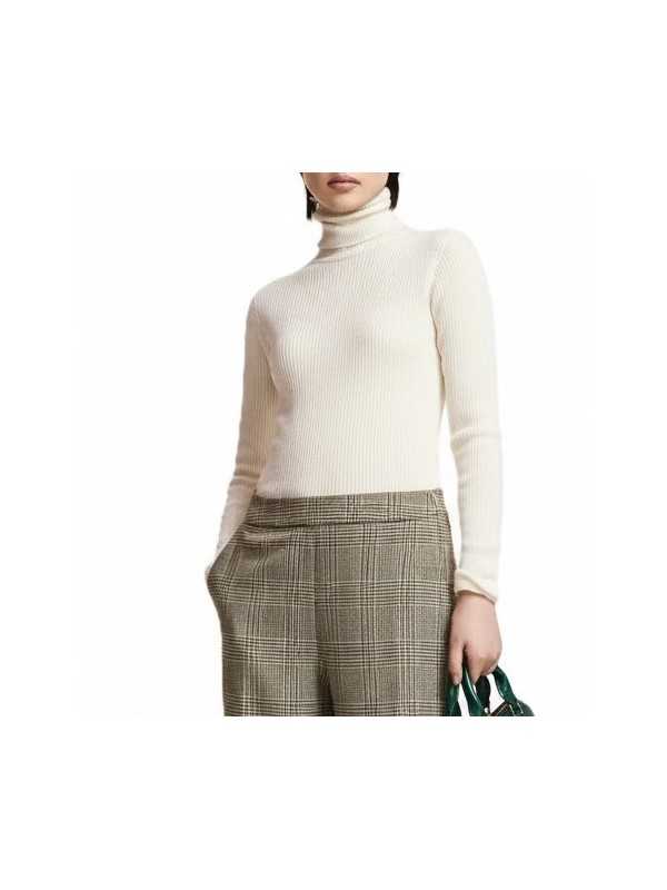 Pull col roulé écru sous robe carreaux KELMUSE2 0W01 Essentiel Antwerp femme Strasbourg mode vêtement boutique shop 1