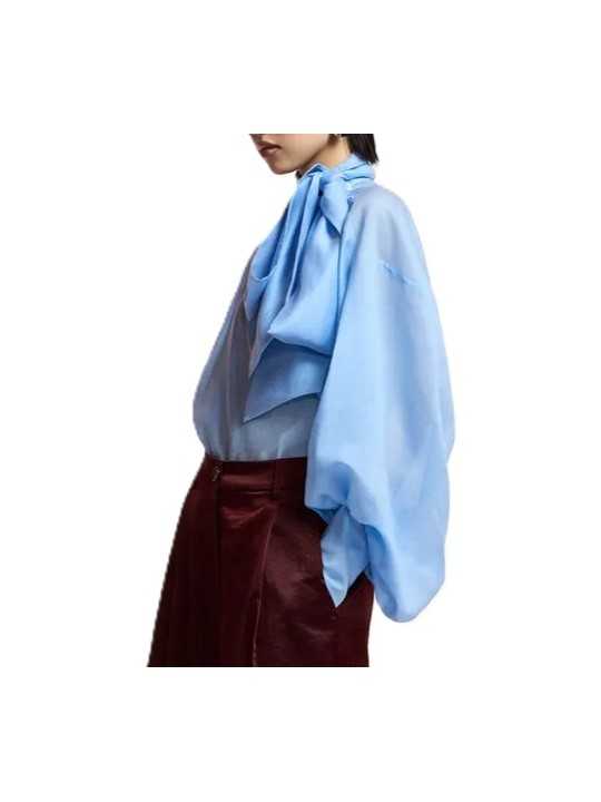 Blouse voile bleu ciel oversize KARISMATIC SK18 Essentiel Antwerp femme boutique Strasbourg mode vêtement shop fashion profil