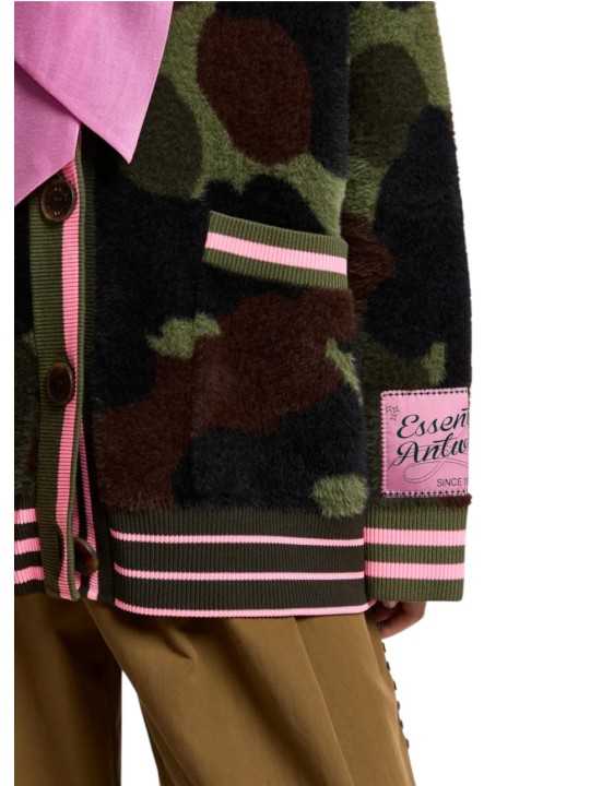 CARDIGAN CAMO LISERE ROSE FLUO KAMOO K1DA ESSENTIEL ANTWERP Strasbourg fashion détail