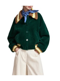 GILET DOUX VERT COL PERLE JAUNE CAMEL KAMORE K1FW ESSENTIEL ANTWERP Strasbourg Fashion boutique mode vêtement