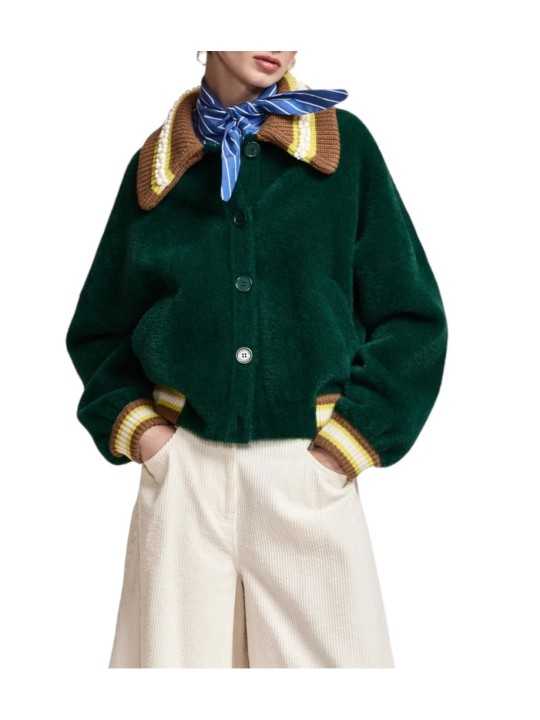 GILET DOUX VERT COL PERLE JAUNE CAMEL KAMORE K1FW ESSENTIEL ANTWERP Strasbourg Fashion boutique mode vêtement