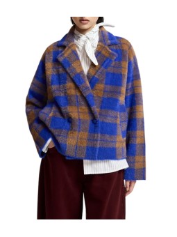 VESTE GILET CROISE CARREAUX CAMEL BLEU ROI KARREAU K2II ESSENTIEL ANTWERP Strasbourg Fashion boutique vêtement mode