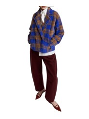 VESTE GILET CROISE CARREAUX CAMEL BLEU ROI KARREAU K2II ESSENTIEL ANTWERP Strasbourg Fashion boutique vêtement mode p