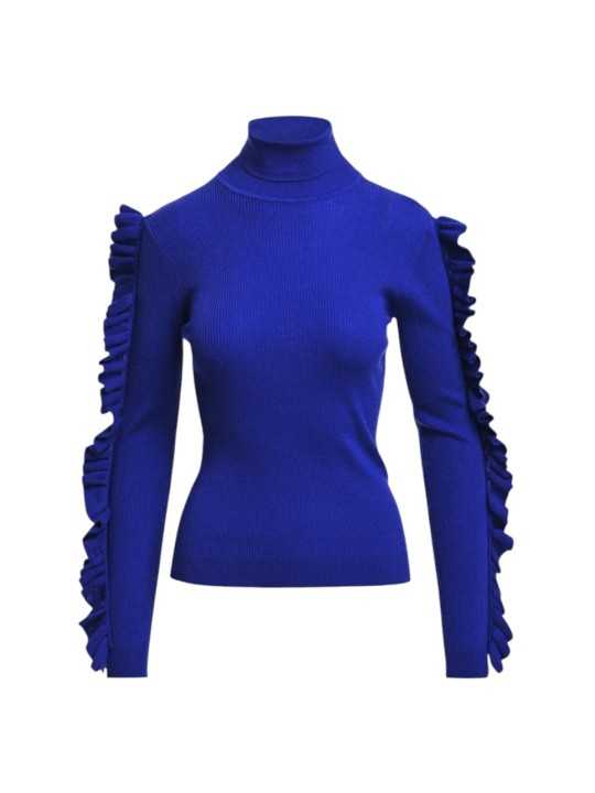 PULL COL ROULE VOLANTS MANCHES BLEU ROI KITTY K1II ESSENTIEL ANTWERP Strasbourg Fashion boutique vêtement mode 1