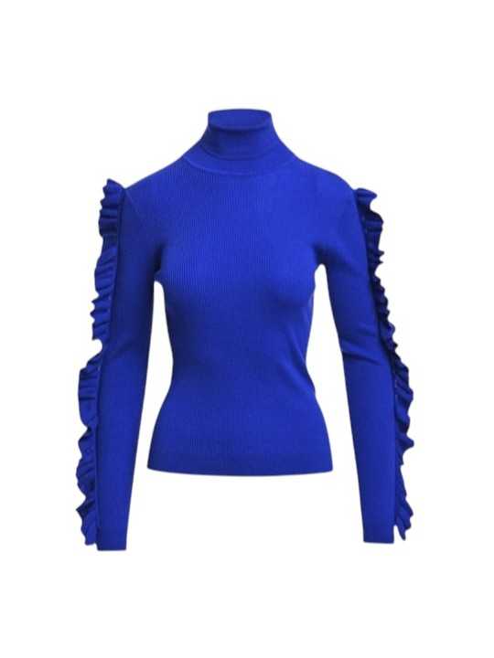 PULL COL ROULE VOLANTS MANCHES BLEU ROI KITTY K1II ESSENTIEL ANTWERP Strasbourg Fashion boutique vêtement mode f