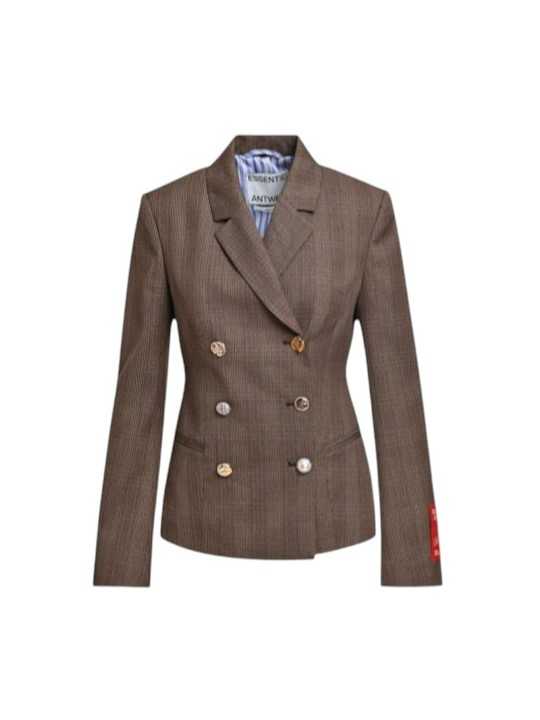 Veste fit prince de galles brun bleu boutons bijoux KARINA Essentiel Antwerp Femme K2CG