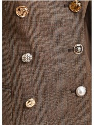 Veste fit prince de galles brun bleu boutons bijoux KARINA Essentiel Antwerp Femme K2CG détail