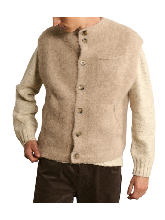 Veste sans manche Carter boutons beige alpaga 622838 9402 Montagut Homme boutique Strasbourg vêtement shop store styl