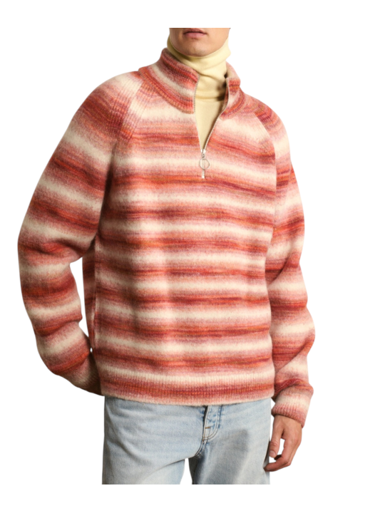 Pull col camioneur rayé écru orange Caramelo 622835 9422 Montagut Homme boutique Strasbourg vêtement shop front